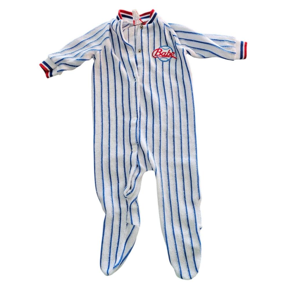 Vintage Playskool Hasbro Boys Sleeper Size 3M Babe Baseball Blue Striped